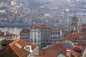 Top view on the Douro river, Bolsa palace and boats with porto wine, Portugal, Europe