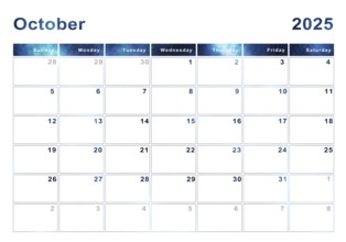 October 2025 calendar, week start Sunday, modern design