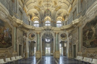Turin, Italy, June 2022: Baroque luxury interior with marble of Queen's Palace, Villa della Regina,