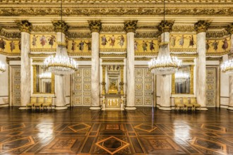 Turin, Italy, 17 november 2023: baroque ballroom interior in Royal Palace, 1842. Luxury marble,