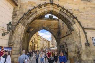 The arch between Charles Bridge and the old town in Prague, Czech Republic, Europe