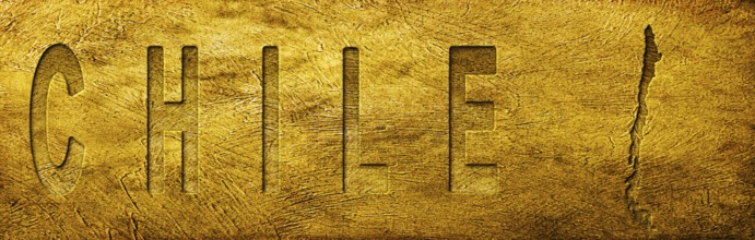 Chile Map and Text on Grunge Gold Texture