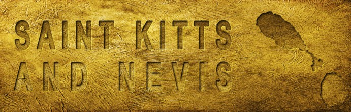 Saint Kitts and Nevis Map and Text on Grunge Gold Texture