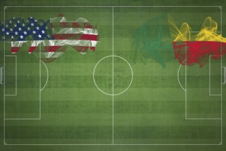United States vs Benin Soccer Match, national colors, national flags, soccer field, football game,