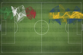 Italy vs Sweden Soccer Match, national colors, national flags, soccer field, football game,