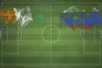 Ivory Coast vs Russia Soccer Match, national colors, national flags, soccer field, football game,