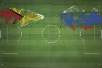 Guyana vs Russia Soccer Match, national colors, national flags, soccer field, football game,