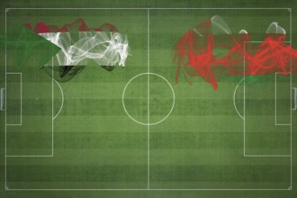 Sudan vs Oman Soccer Match, national colors, national flags, soccer field, football game,