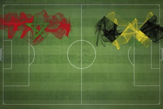 Morocco vs Jamaica Soccer Match, national colors, national flags, soccer field, football game,
