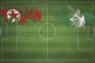 North Korea vs Nigeria Soccer Match, national colors, national flags, soccer field, football game,