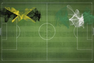 Jamaica vs Nigeria Soccer Match, national colors, national flags, soccer field, football game,