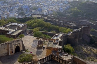 Aerial view of Mehrangarh Fort, Jodhpur, Rajasthan, India, Asia