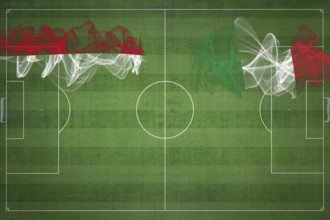 Indonesia vs Italy Soccer Match, national colors, national flags, soccer field, football game,
