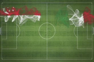 Singapore vs Italy Soccer Match, national colors, national flags, soccer field, football game,