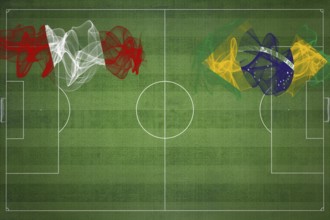 Peru vs Brazil Soccer Match, national colors, national flags, soccer field, football game,