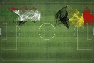 Sudan vs Belgium Soccer Match, national colors, national flags, soccer field, football game,