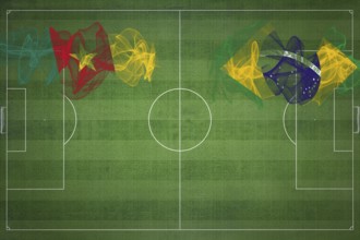 Cameroon vs Brazil Soccer Match, national colors, national flags, soccer field, football game,