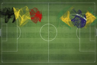 Belgium vs Brazil Soccer Match, national colors, national flags, soccer field, football game,