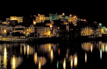 Harbour at night, Mošcenicka Draga, Croatia, Istria, Mediterranean Sea, Europe