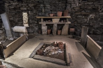 Replica of a house from the Neolithic settlement of Skara Brae, Mainland, Orkney Islands, Scotland,