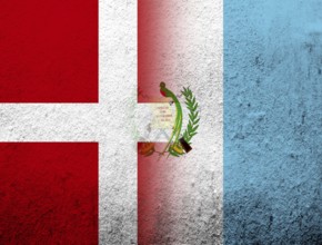 The Kingdom of Denmark National flag with The Republic of Guatemala National flag. Grunge