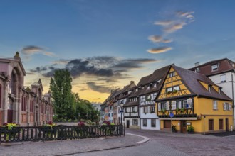 Colmar France, Colorful Half Timber House sunrise city skyline