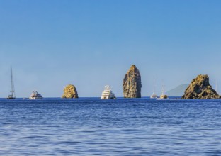 Faraglioni, Pietra Lunga and Pietra Menalda rock formations off the island of Lipari in Sicily,