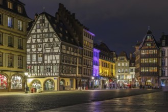 Cathedral square in Strasbourg at evening, Alsace, France, Europe