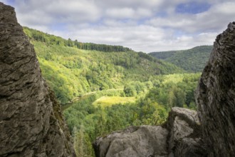 Landscape and scenery during Les Echelles de Rochehaut hike in region Bouillon, Wallonia, Belgium,