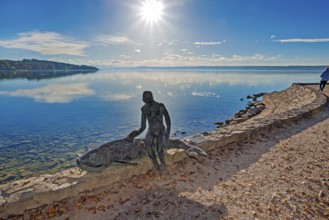 Bronze sculpture -The little mermaid on her waller- by Hilde Grotewahl in Herrsching am Lake Ammer,