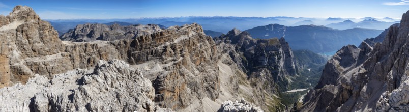 Panoramic view of famous Dolomites mountain peaks, Brenta. Trentino, Italy, Europe