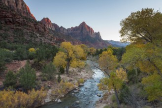 Last rays of the sun leaving the Virgin River Valley and surrounding mountains