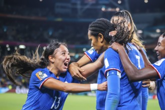BRISBANE, AUSTRALIA, JULY 29: Wendie Renard of France scores the winning goal and celebrates with
