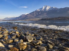Shoreline of Lake Como at sunset