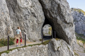 Mountain tourist on the Pilatus mountain on Lake Lucerne in Switzerland