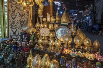 Worked brass lamps, souk street, marrakesh, morocco