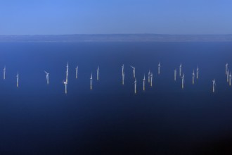 View from Hiddensee to the Baltic 2 offshore wind farm, with the Danish coast in the background,