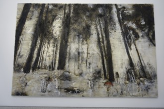 Würth Museum 2, Large mural of a monochrome forest with a mysterious effect, Carmen Würth Forum,