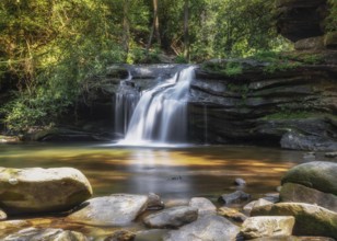 Horizontal view of idyllic Carrick Creek waterfall in upstate South Carolina