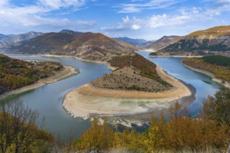 An autumn landscape view of the Arda River Bend near Kardzhali in Bulgaria