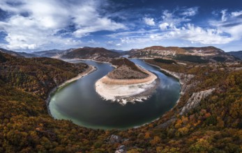 An autumn landscape view of the Arda River Bend near Kardzhali in Bulgaria