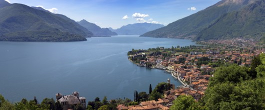 Aerial panorama landscape of Menaggio city on Como lake between mountains in Italy