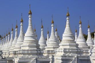 Large stupa forest of the Sandamuni Paya pagoda in Mandalay, Myanmar (Burma)