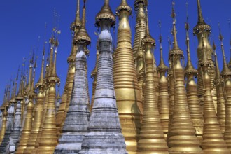 Some of the 1054 pagodas of the In-Dein Pagoda Forest on Inle Lake
