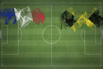 France vs Jamaica Soccer Match, national colors, national flags, soccer field, football game,