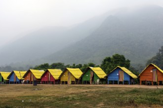 Kollur Bamboo Camp tents, Rajahmundry, Andhra Pradesh, India, Asia