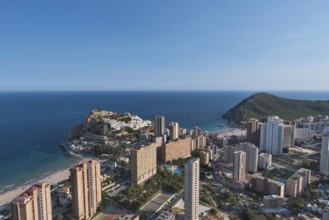 Aerial view of Benidorm city skyline, in Alicante province, Spain, Europe