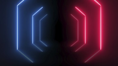 Abstract neon glowing lights line background, geometric glowing shape
