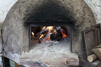 Clay oven with wood burning inside