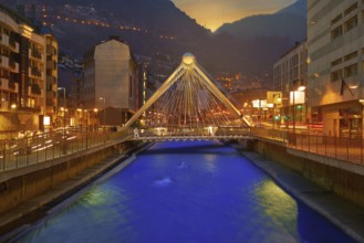 Andorra la Vella Paris bridge sunset over Valira river in Pyrenees